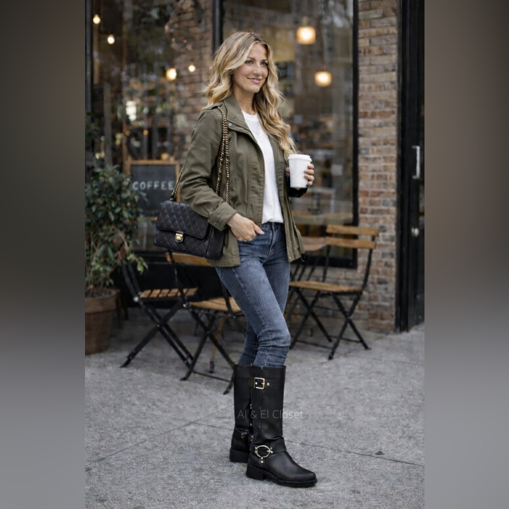 Michael Kors Crosby Moto Boots Black Leather Biker Boots Size 7.5 M NWT